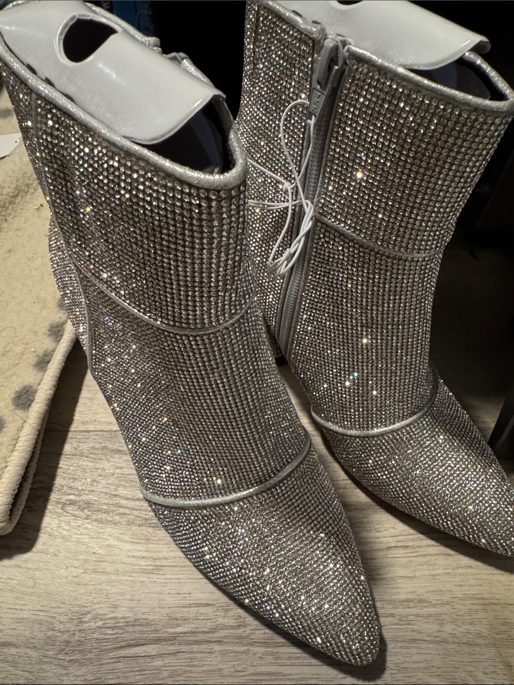 a new day Silver Crystal Embellished Pointed Toe Ankle Boots